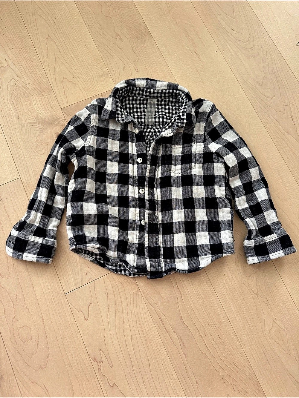Primary Kids Checkered Button Down Shirt in Black & White 3T